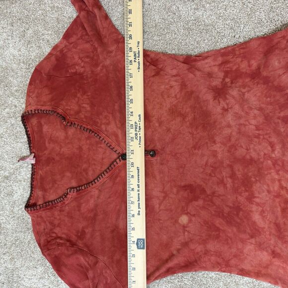 Me & Ko Red Tie Dye Henley Top Large Boho Ribbed Cotton USA Made Retro 60s - Picture 9 of 11
